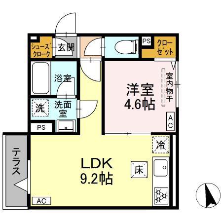 セレスティア羽沢B棟(1LDK/1階)の間取り写真
