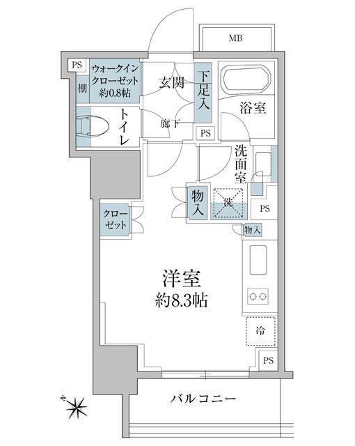 パークリュクス虎ノ門(ワンルーム/12階)の間取り写真