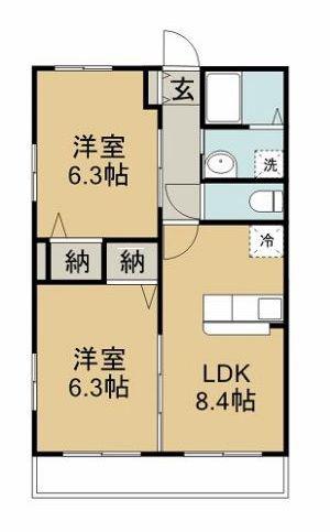 フレスコマンションIIIA棟(2DK/3階)の間取り写真