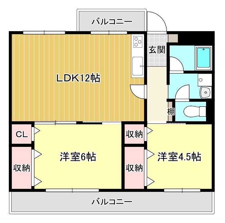 ライフィットコート加広(2LDK/2階)の間取り写真