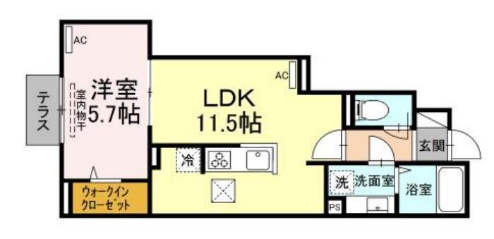 ルリアン給田(1LDK/1階)の間取り写真
