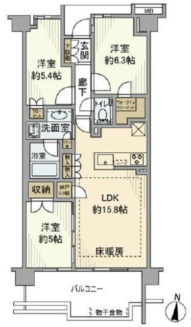 プラウド宮前平サウスアベニュー(3LDK/6階)の間取り写真