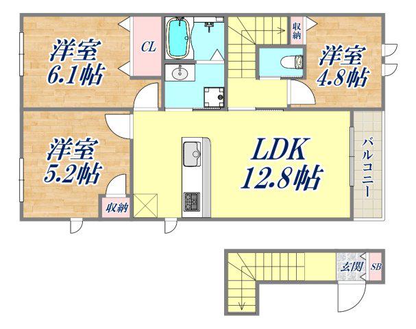 エスポアウィン(2LDK/2階)の間取り写真