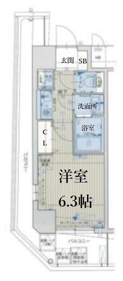 エイペックス心斎橋東(1K/3階)の間取り写真