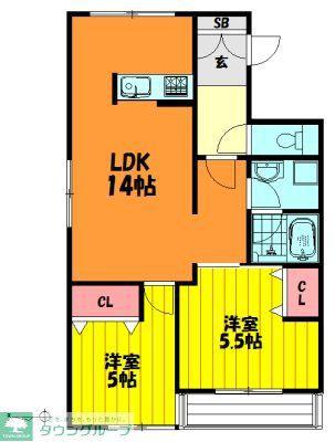 ヒルズコート(2LDK/3階)の間取り写真