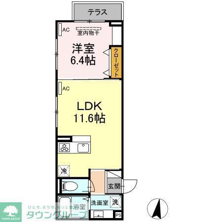 アンジュール高松(1LDK/1階)の間取り写真