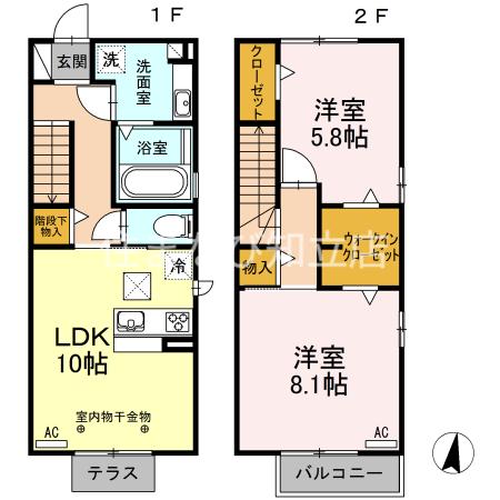 ハイツ渚(2LDK/1階)の間取り写真