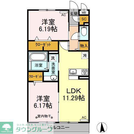 マウンテンハート(2LDK/2階)の間取り写真