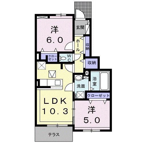 ルタン・高岡(2LDK/1階)の間取り写真
