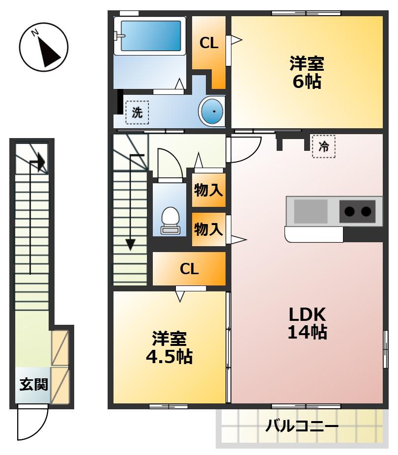 北野翠亭(2LDK/2階)の間取り写真