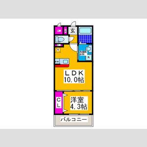 DS上野芝(1LDK/2階)の間取り写真