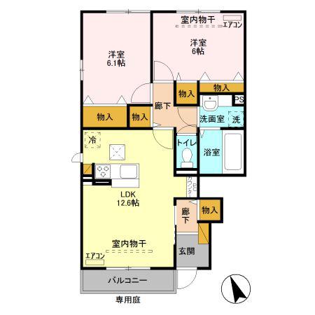 ピーノ・スミレ B(2LDK/1階)の間取り写真