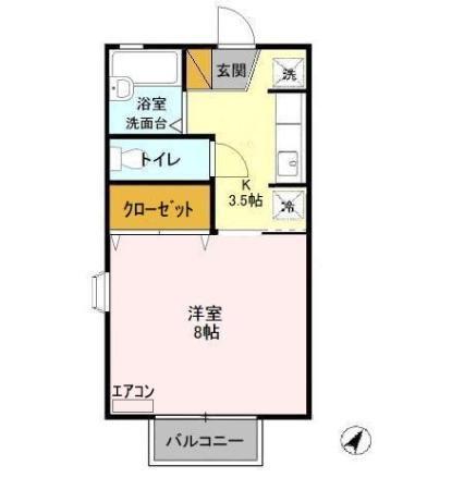 ヴィルヌーブさくらB(1K/1階)の間取り写真