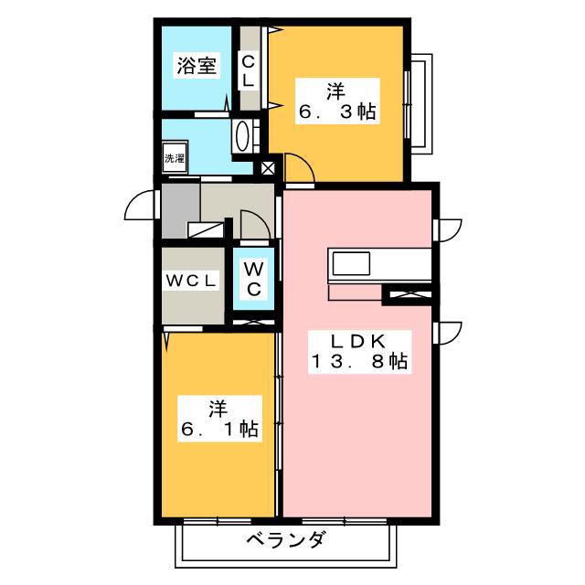ベレオ稲里(2LDK/2階)の間取り写真
