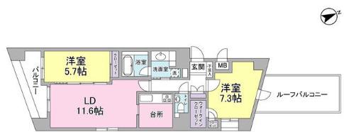 ザ・パームス代々木上原コスモテラス(2LDK/2階)の間取り写真