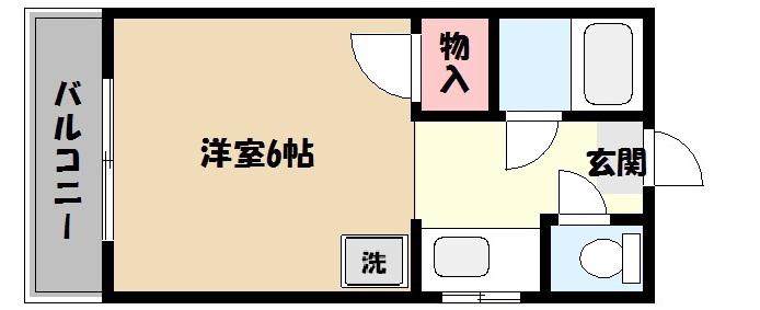 中御影ハイムI(1K/2階)の間取り写真