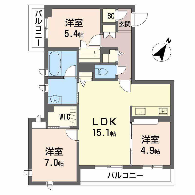 リッシェル祇園(3LDK/3階)の間取り写真