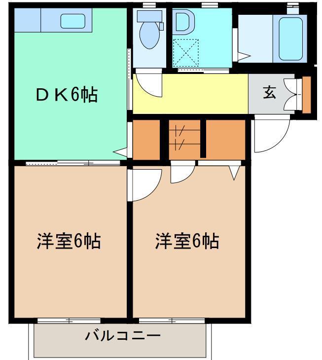 ファミーユ・サンパ C(2DK/2階)の間取り写真
