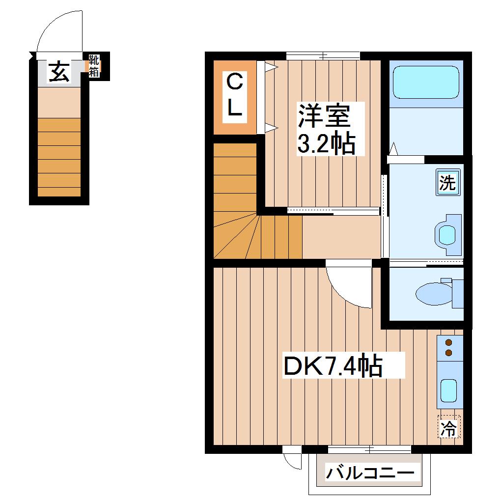 ESCONDITE八軒小路(1DK/2階)の間取り写真