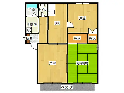 パークヒル若田部B(3DK/1階)の間取り写真