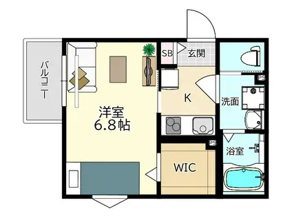 ストーク南塚口II(1K/2階)の間取り写真