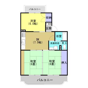 ビューヒルズ(3DK/2階)の間取り写真