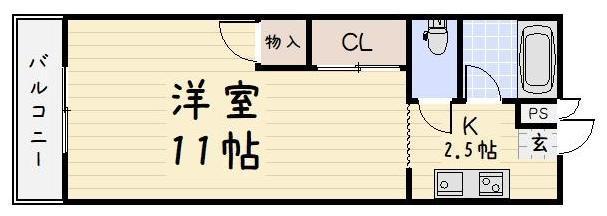 末廣ハイツ(1K/2階)の間取り写真