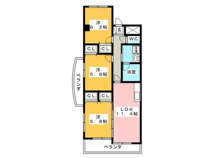 レジデンスタツミ(3LDK/3階)の間取り写真