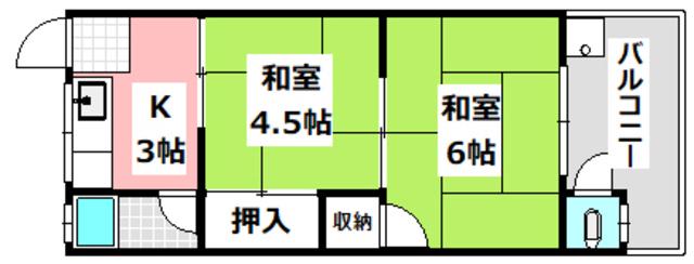 川西ハイツ(2K/1階)の間取り写真