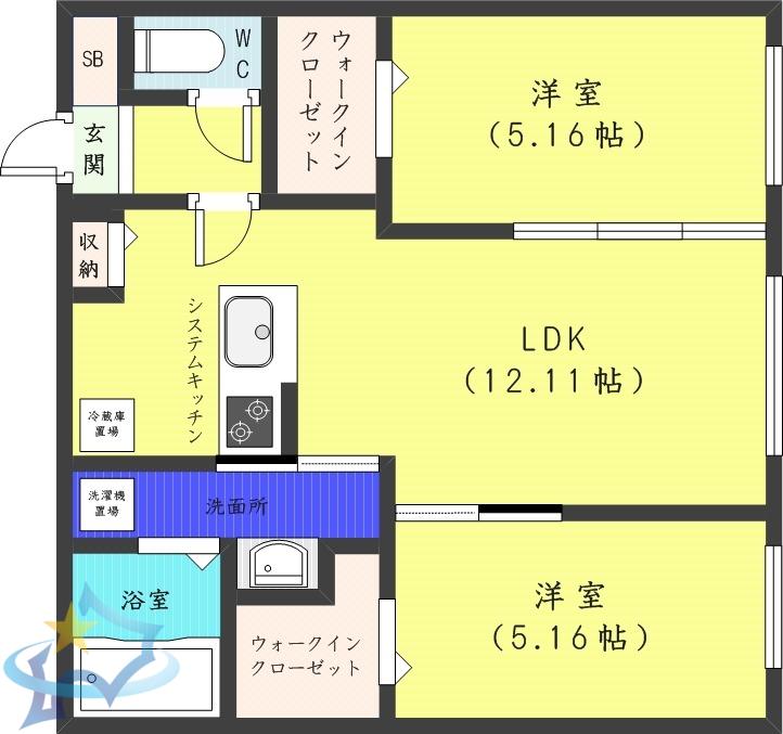 DIORE RESIDENCE SAPPORO(2LDK/1階)の間取り写真
