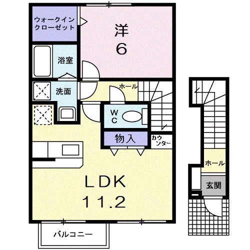 ツインアヴニール弐号館(1LDK/2階)の間取り写真
