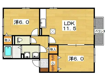 ロイヤル倉治 B棟(2LDK/1階)の間取り写真