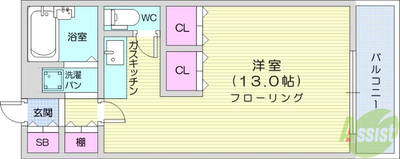 メゾンブランシュ1号館(ワンルーム/3階)の間取り写真
