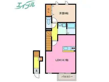 グリーンタウン五番館(1LDK/2階)の間取り写真