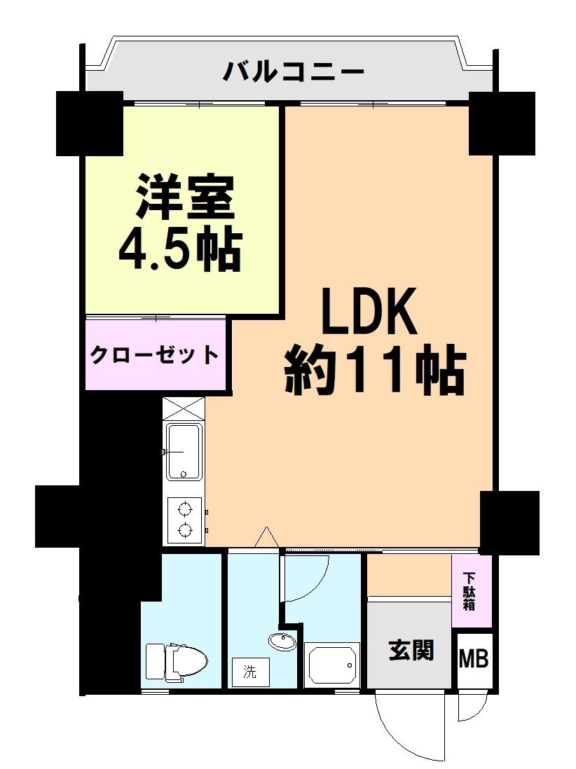 南博多パールシャトー(1LDK/1階)の間取り写真