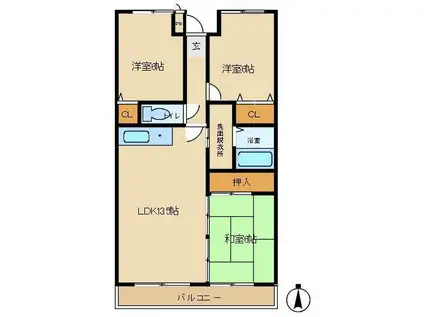 グランドヒルズ不二矢(3LDK/2階)の間取り写真