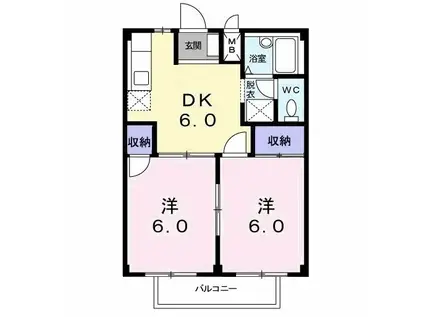 ファミールエステートII(2DK/2階)の間取り写真