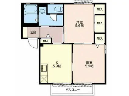 プラテアI A(2K/2階)の間取り写真