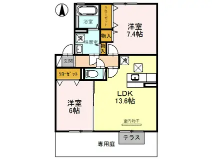 ECO SOLEIL B棟(2LDK/1階)の間取り写真