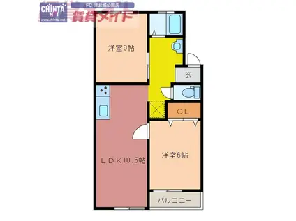 HILLS観音寺 ウエスト(2LDK/2階)の間取り写真