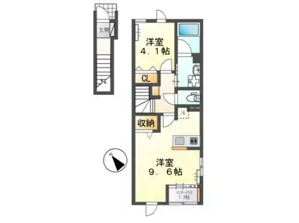 グリーンメゾンV(1LDK/2階)の間取り写真