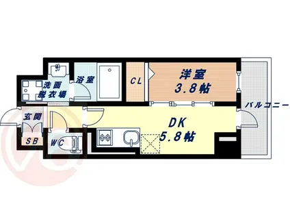 セルン新町(1DK/6階)の間取り写真