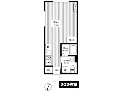 エアータワー西麻布(ワンルーム/2階)の間取り写真