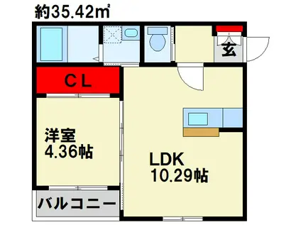 エクスヴィータ新入(1LDK/1階)の間取り写真