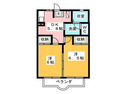 カーサ・ボニータ B棟(2DK/1階)の間取り写真