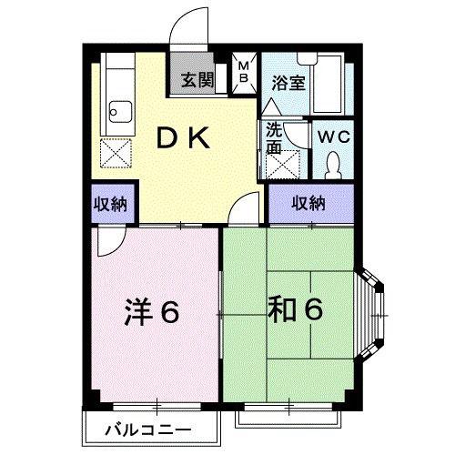 エルディム西B(2DK/1階)の間取り写真