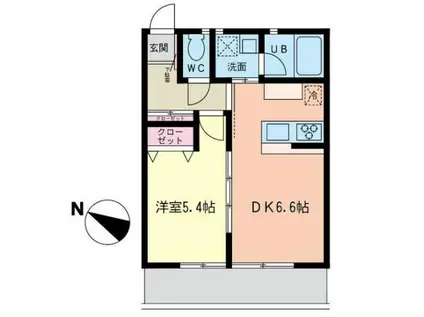 ルナージュ弐番館(1DK/2階)の間取り写真