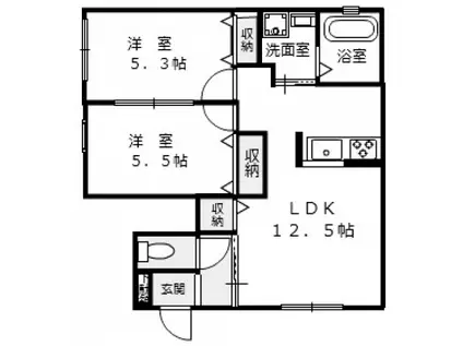 ル シェル西条(2LDK/1階)の間取り写真