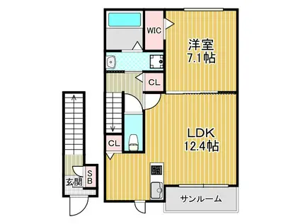 オリーブ羽倉崎(1LDK/2階)の間取り写真