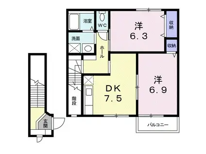 ヴィレヂフォーA(2DK/1階)の間取り写真